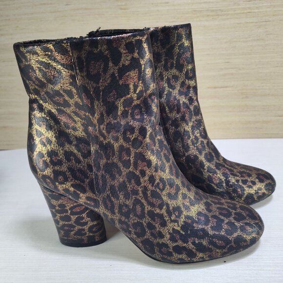 Neiman Marcus Womens Size 6.5 Leopard Animal Print Metallic Boots Shoes - Picture 1 of 16